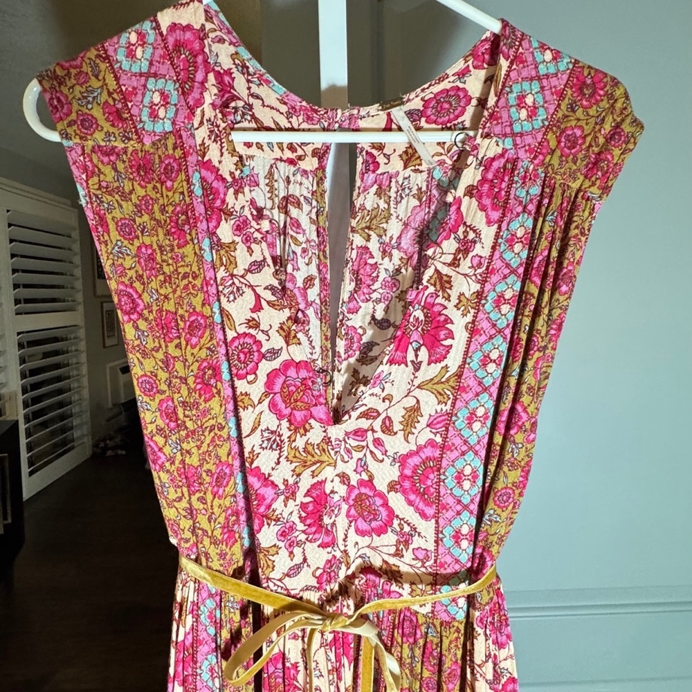 FREE PEOPLE Pink Floral front lace maxi dress SZ S - Picture 3 of 4